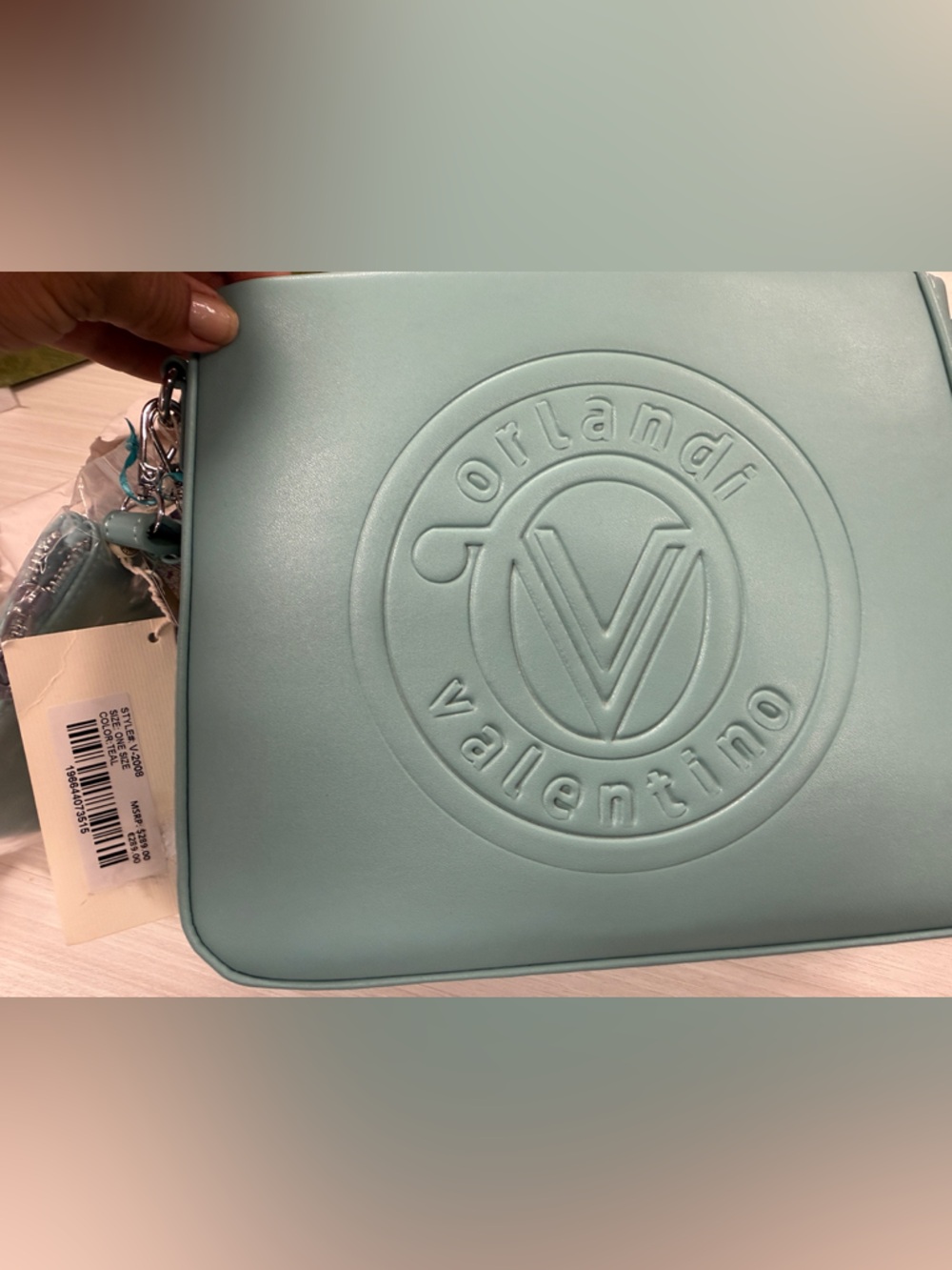 Valentino Orlandi Mint Green Embossed Logo Shoulder Bag - Picture 9 of 10
